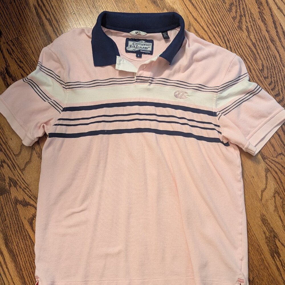 Canterbury of New Zealand Striped Pink Pique Polo Shirt